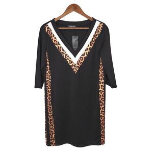 Sheilay Black V-Neck Animal Print Striped Accent Plus Size Mini Dress Sz 14